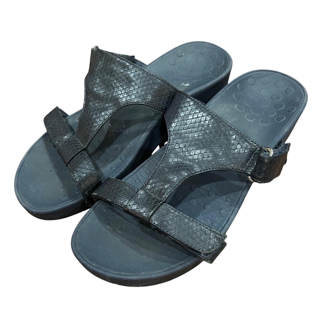 Vionic Ellie Sandals Womens Navy Blue Snake Embossed T-Strap Platform 10